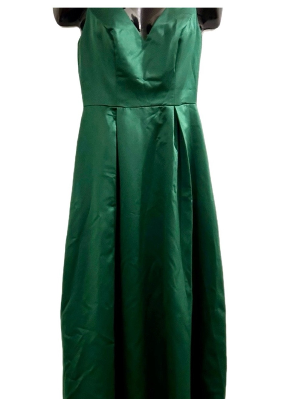 Emerald Green V-Neck Satin Evening Gown - Picture 4 of 17
